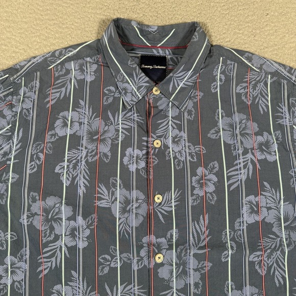 Tommy Bahama Other - Tommy Bahama Shirt Mens Large Blue Floral‎ Striped Silk Blend Hawaiian Preppy